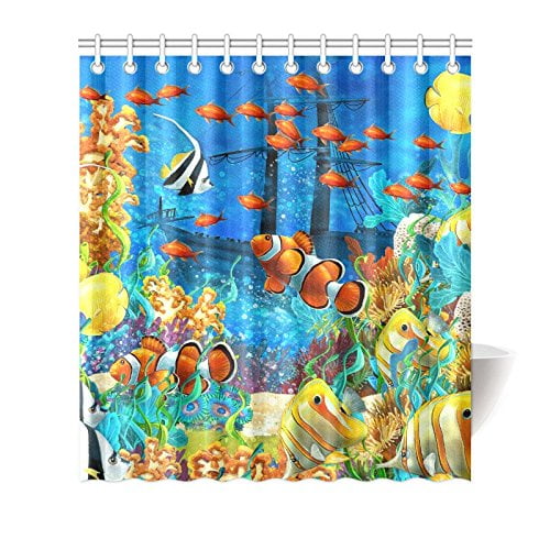 Sea Life Colored Fish Coral Blue Bathroom Shower Curtain Bath Rugs Mat Polyester Sea Life Colored Fish Coral Blue Bathroom Shower Curtain Bath Rugs Mat Polyester